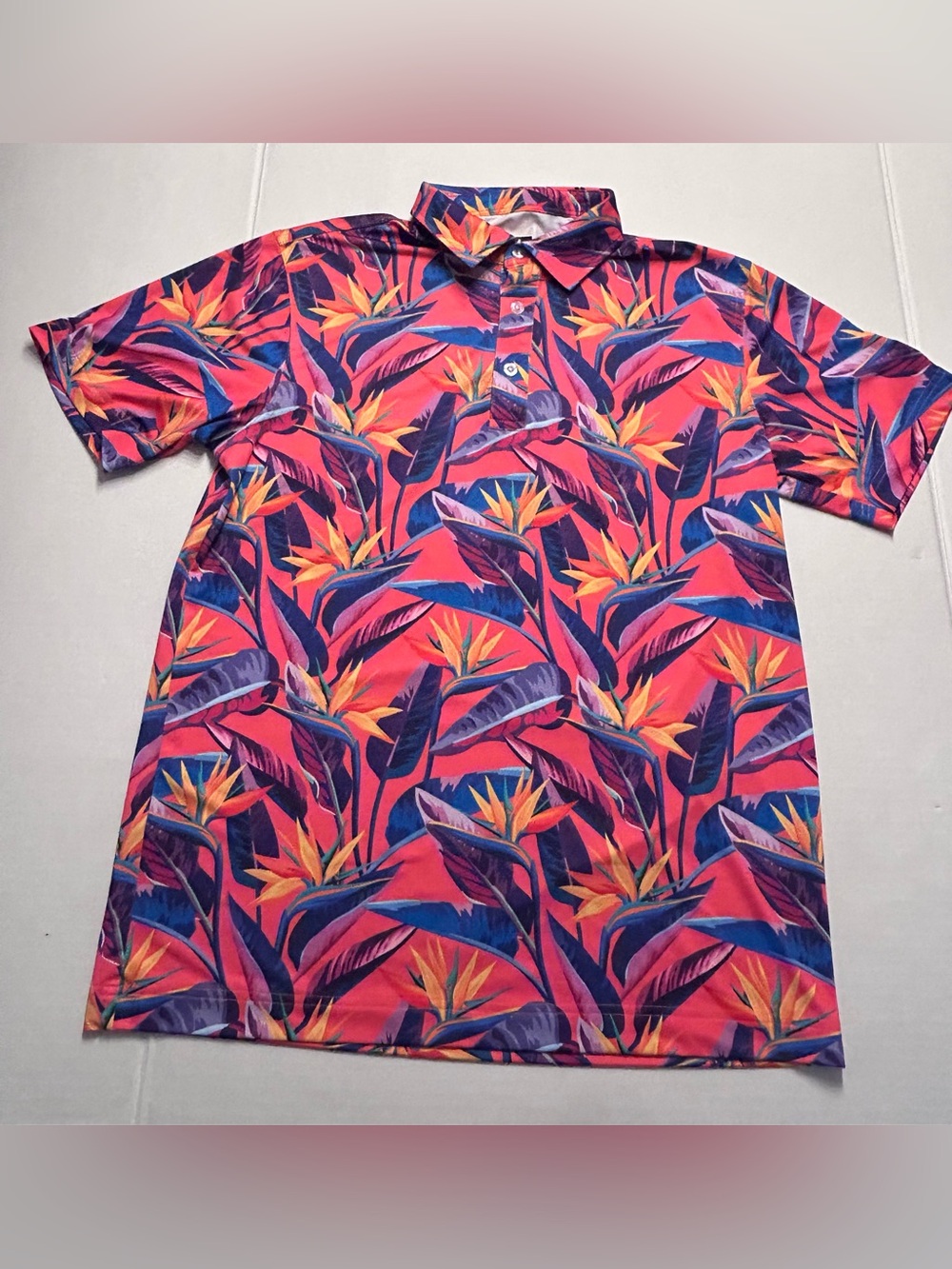 Waggle Men’s Golf Polo Shirt Birds Of Paradise Size Medium